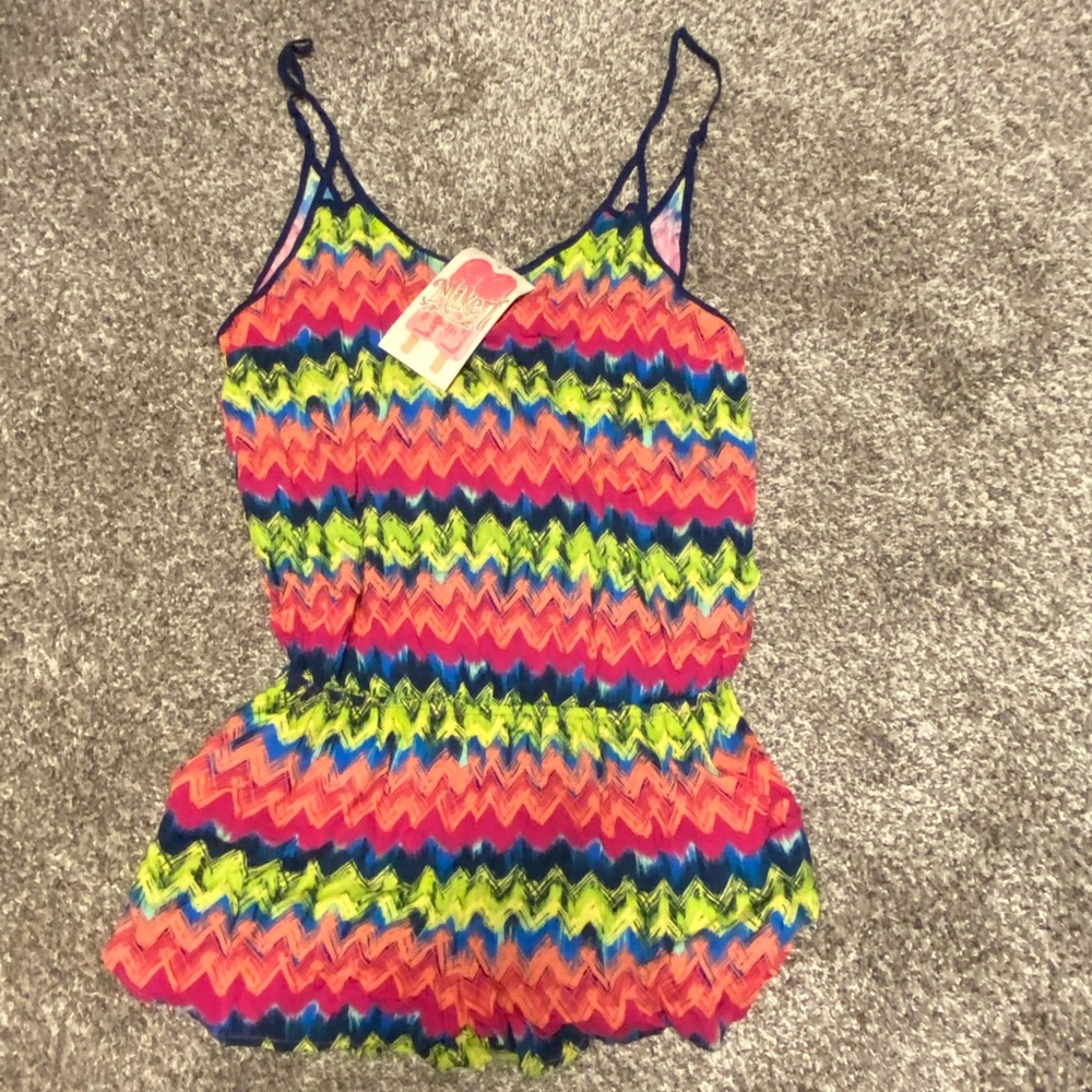 Miken Swim Cover Up Jumpsuit Criss Cross Back